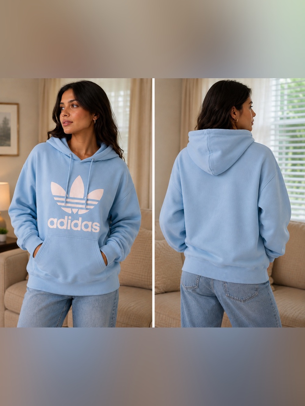 adidas Light Blue Hoodie with White Trefoil Logo